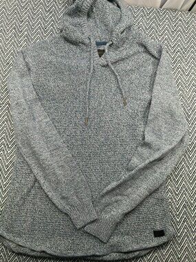 Outpost Makers Mens Hooded Sweater Blue Size L Woven Knit Pullover Drawstring Go